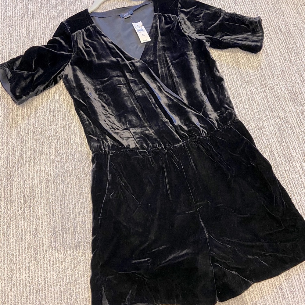 NWT LOFT Black velvet short romper